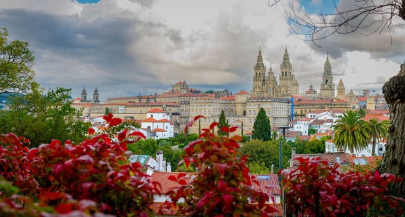 photo of view of   Panorama View on city skyline of Santiago de Compostela in Galicia, Spain. View on Cathedral