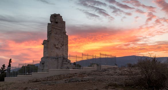 photo of view of Sunrise over Philopappos Monument, Athens, Greece.