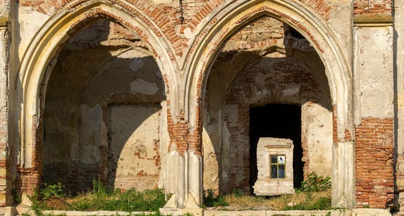 Photo of The ruins of Banffy Castle from Bontida, Cluj County, Romania .