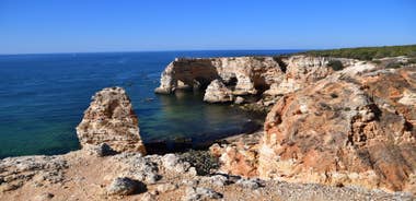 Photo of aerial view of Beautiful Portuguese beaches Armacao de Pera, Portugal.