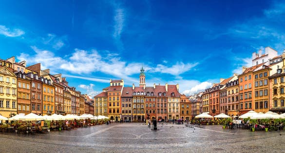 Photo of old town square in Warsaw in a summer day, Poland.