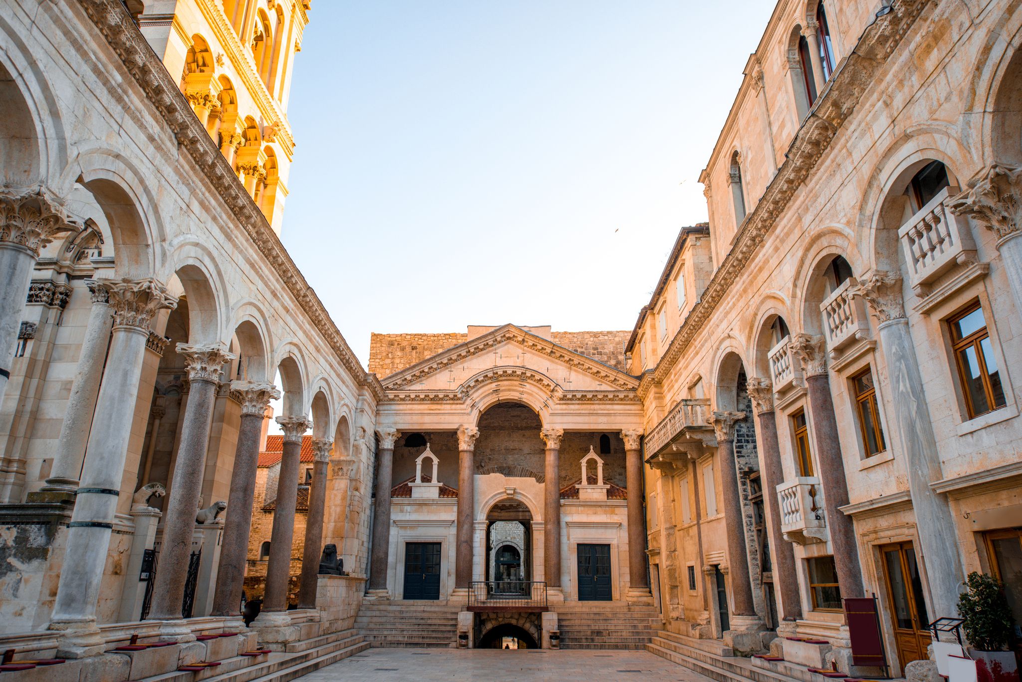 Photo of Upward view of Bell tower of Cathedral of St. Domnius in Diocletian's Palace, Split, Croatia.
