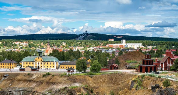 photo of view of the Swedish mining town Falun. Home of the largest copper mine in Sweden. Today a museum.