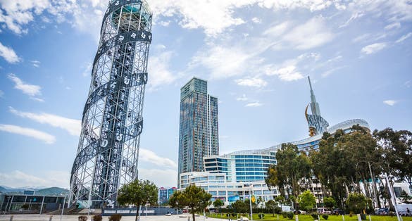 Photo of Alphabetic Tower in Batumi, amazing view from the Black sea, Batumi, Georgia.