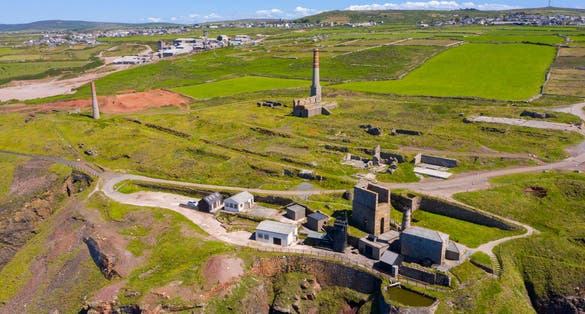 Photo of aerial view of Geevor tin mines in Cornwall, UK.