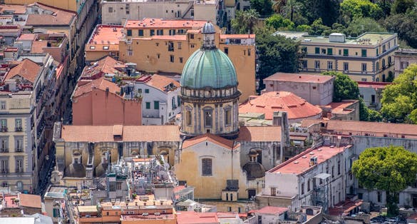 Aerial view on Santa Maria degli Angeli a Pizzofalcone in Napoli, Italy.