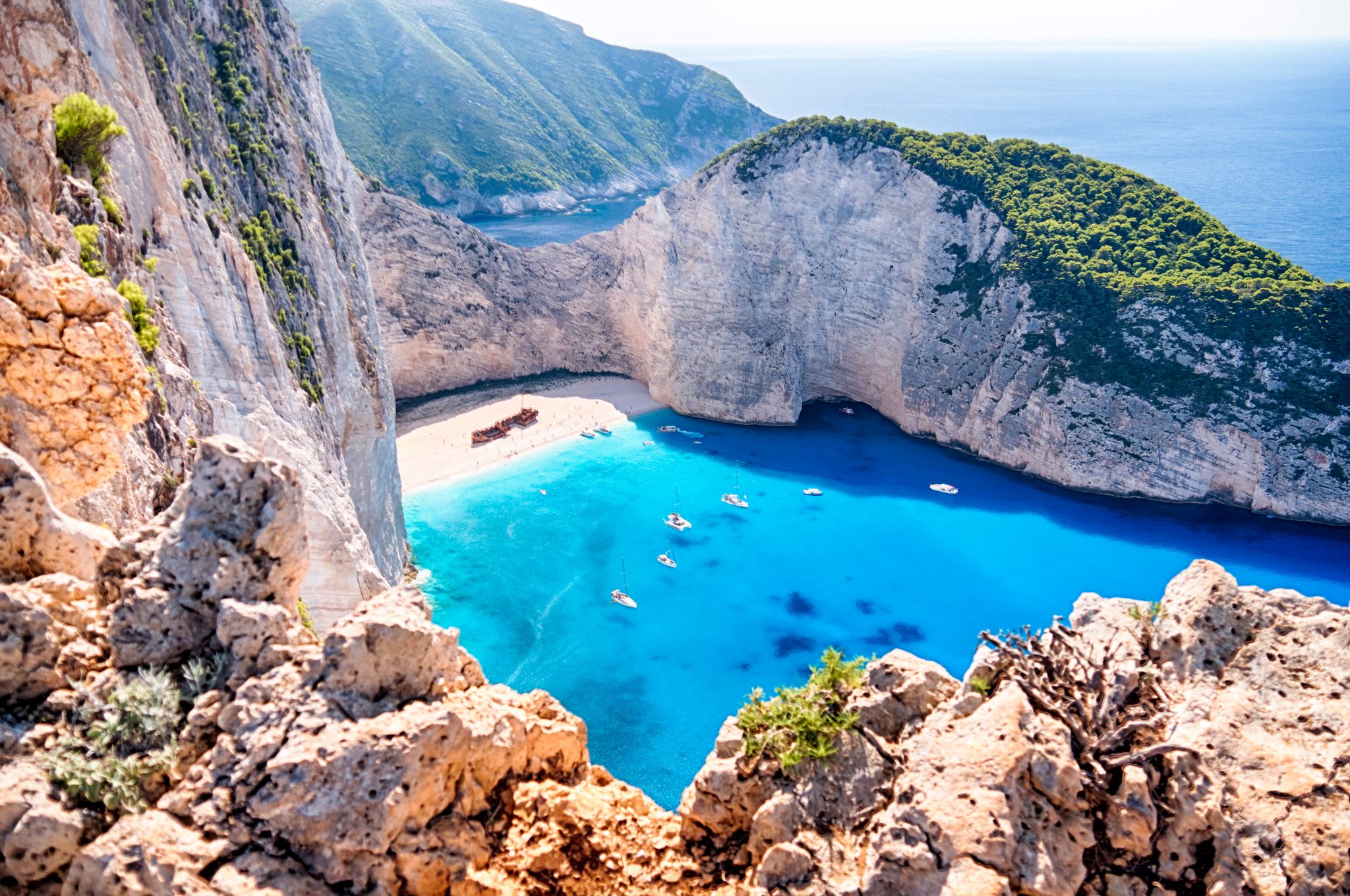 photo of view of Navagio beach with the famous wrecked ship in Zakynthos, Greece.