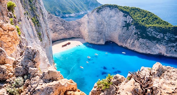 photo of view of Navagio beach with the famous wrecked ship in Zakynthos, Greece.