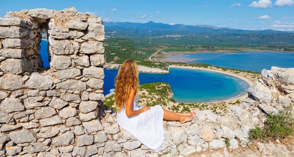 Photo of One of the most beautiful beaches of Greece, Aerial view- Pylos-Voidokoilia in Messinia, Peloponnese.