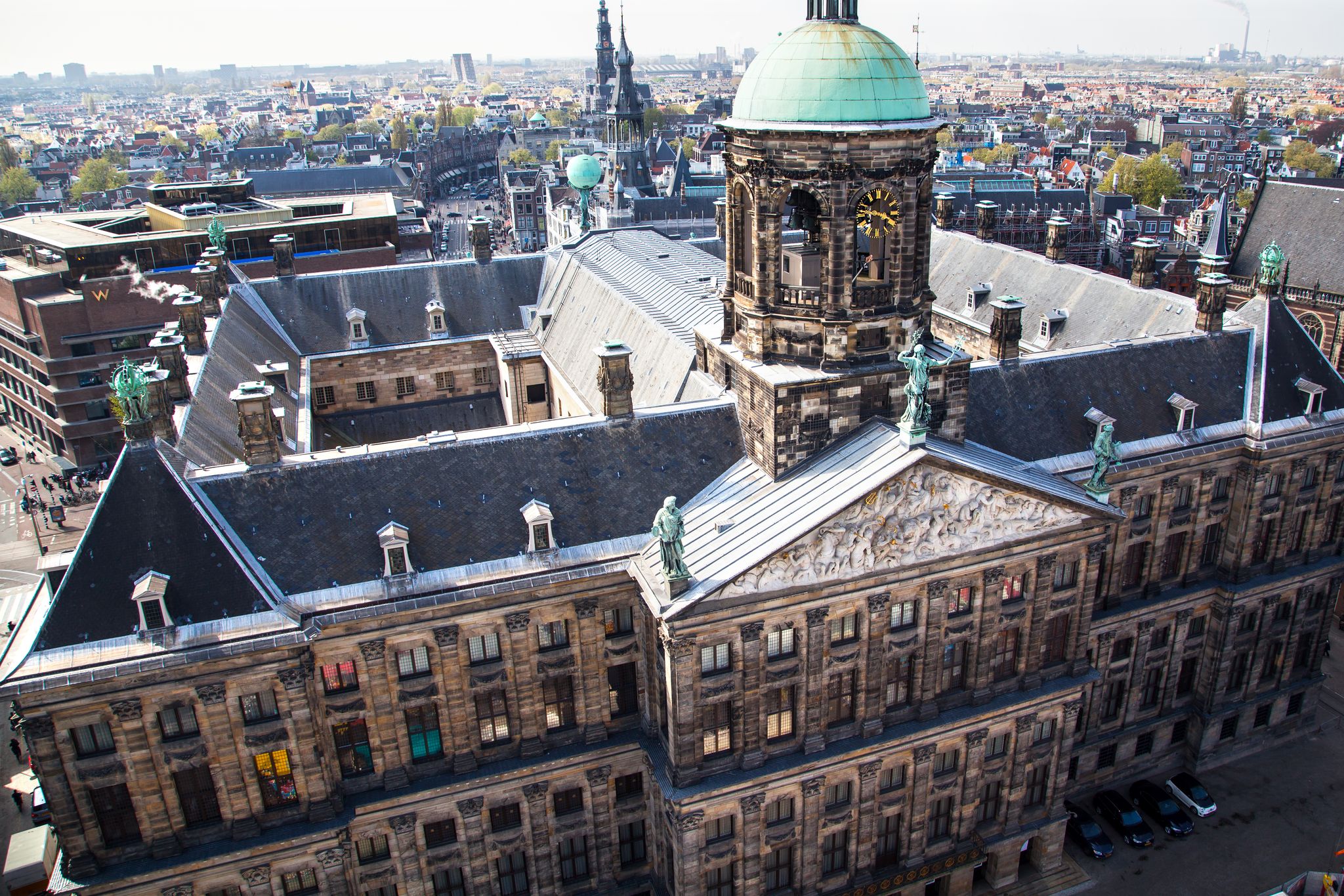 Photo of aerial View of the Royal Palace (Dutch: Koninklijk Paleis) in the city of Amsterdam, Netherlands.