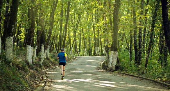 Photo of man jogging in Grand Park of Tirana.