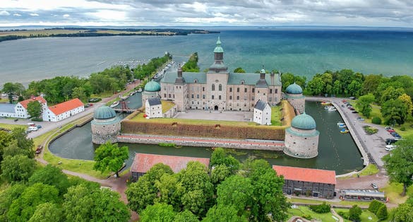 photo of aerial summer view of Vadstena Castle in Vadstena, Sweden.