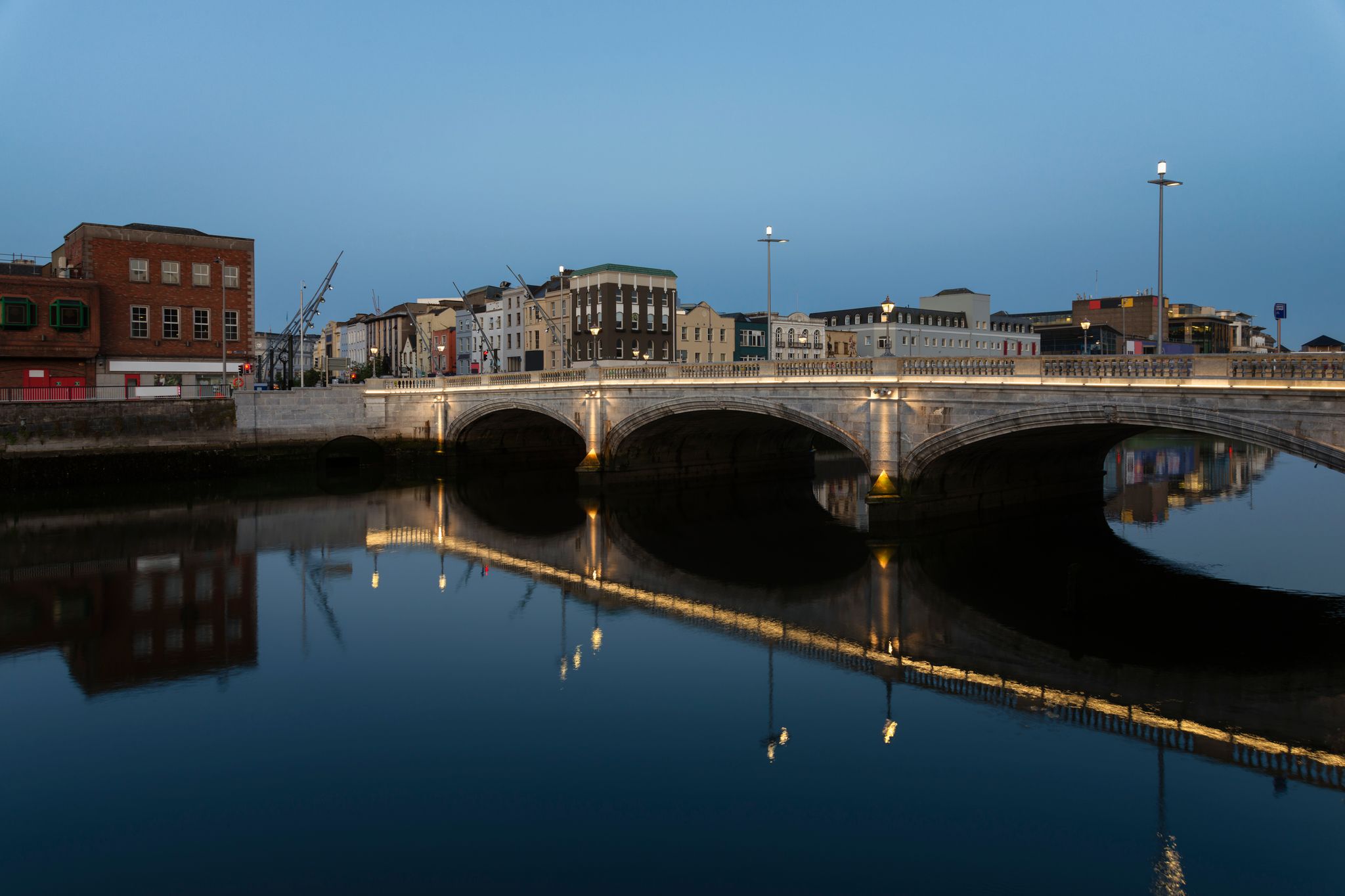 photo of view of St Patrick's Bridge at night in Cork City, Ireland.