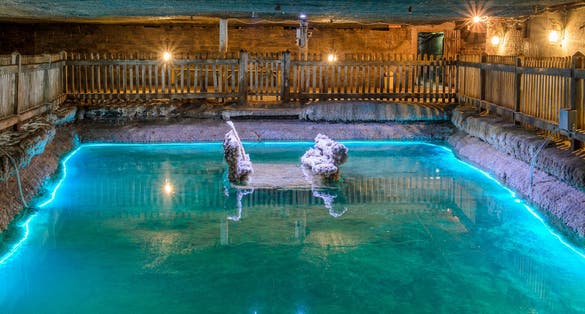 Artificial underground salt lake , Cacica, Suceava, Romania.