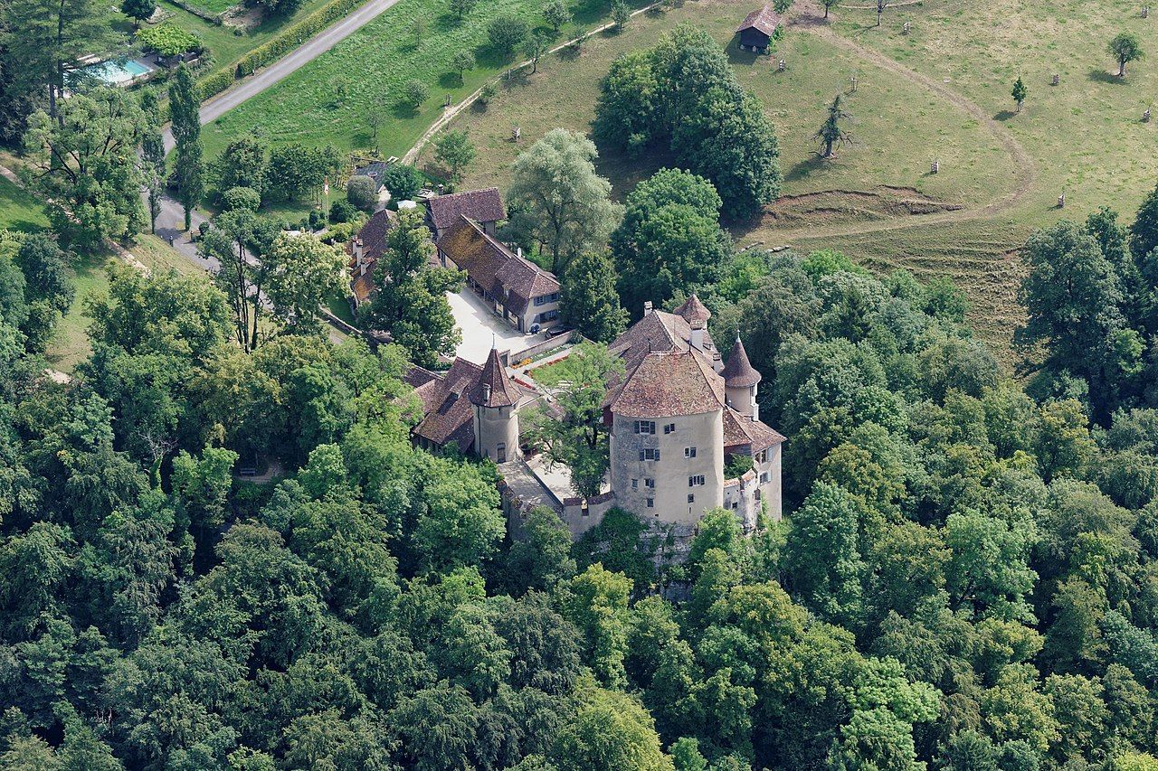 photo of aerial view of Wildenstein Castle in Bubendorf in Basel, Switzerland.