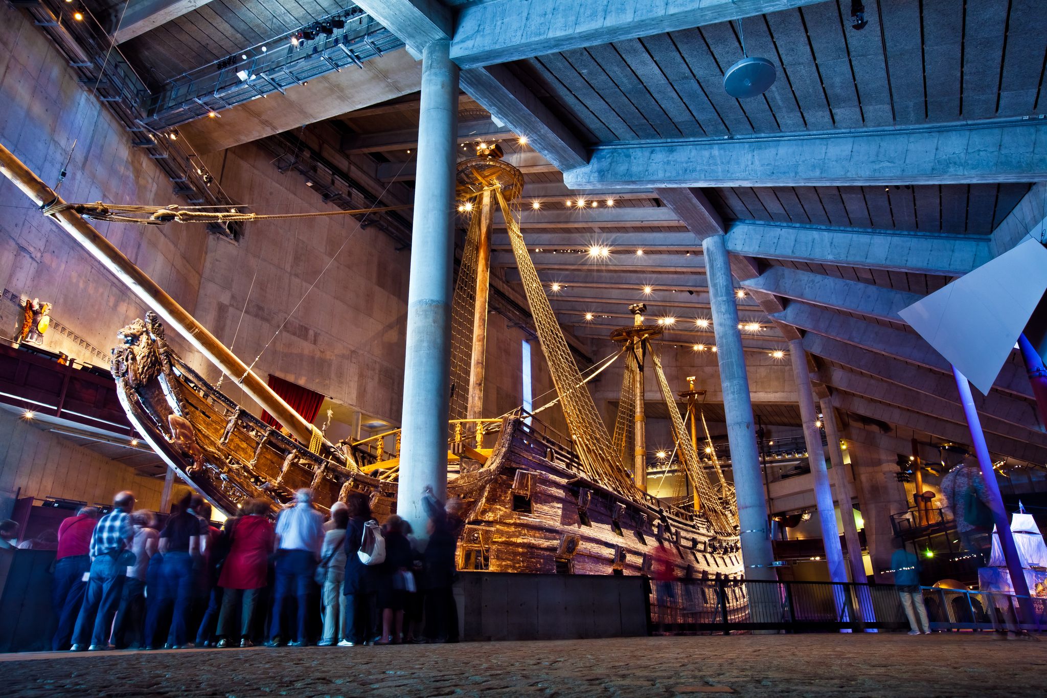 Famous ancient reconstructed vasa vessel in Stockholm, Sweden. Vasa museum interior