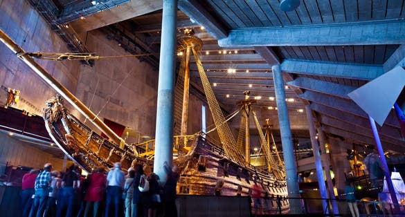 Famous ancient reconstructed vasa vessel in Stockholm, Sweden. Vasa museum interior