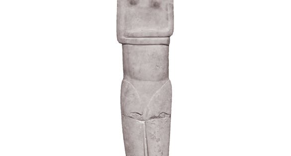 photo of Cycladic period human figures isolated on white background .