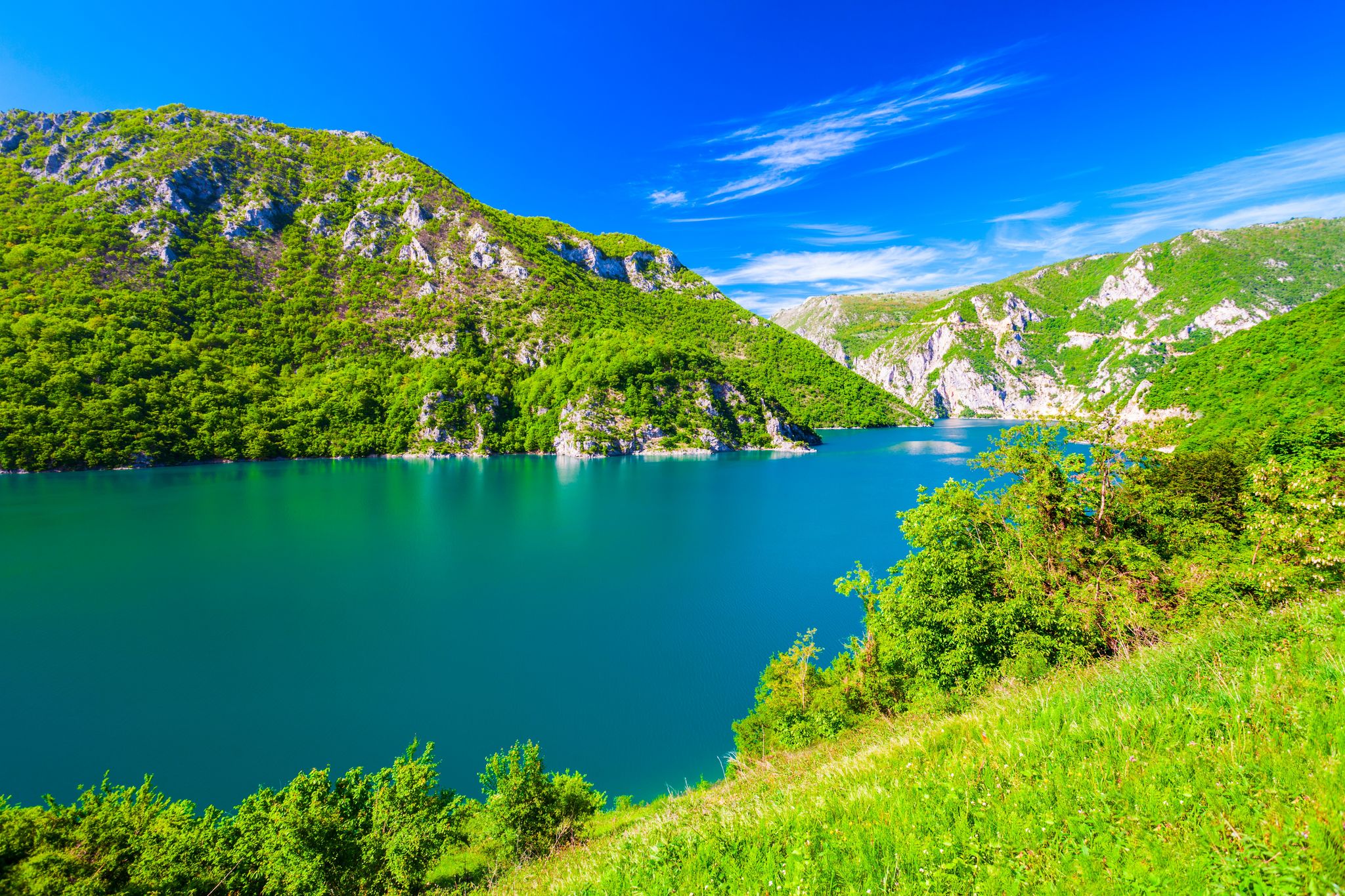 Photo of Lake Piva or Pivsko jezero is a reservoir near Pluzine town in Durmitor National Park in Montenegro.