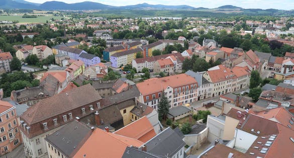 Aerial view of the historic old town of Zittau, Germany