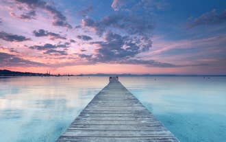Aerial view with Sant Pere beach of Alcudia, Mallorca island, Spain.