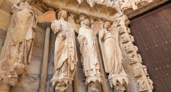 The 13th-century Reims or Rheims cathedral of Notre-Dame, greatly damaged during World War I but admirably restored, ranks as one of the most beautiful Gothic churches in France. 