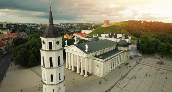 photo of Vilnius cathedral drone - Vilnius cathedral aerial - Vilnius cathedral from above in Lithuania.