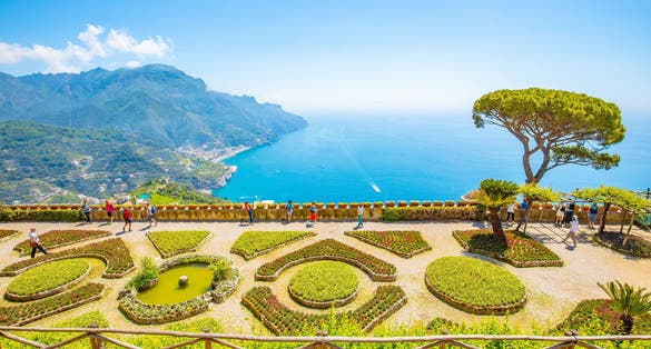 photo of view of Beautiful view to Amalfi coast from Ravello town, Italy travel photo, sunny Salerno province.