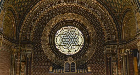 Photo of beautiful interior details of the Spanish Synagogue in Prague, Czech Republic.