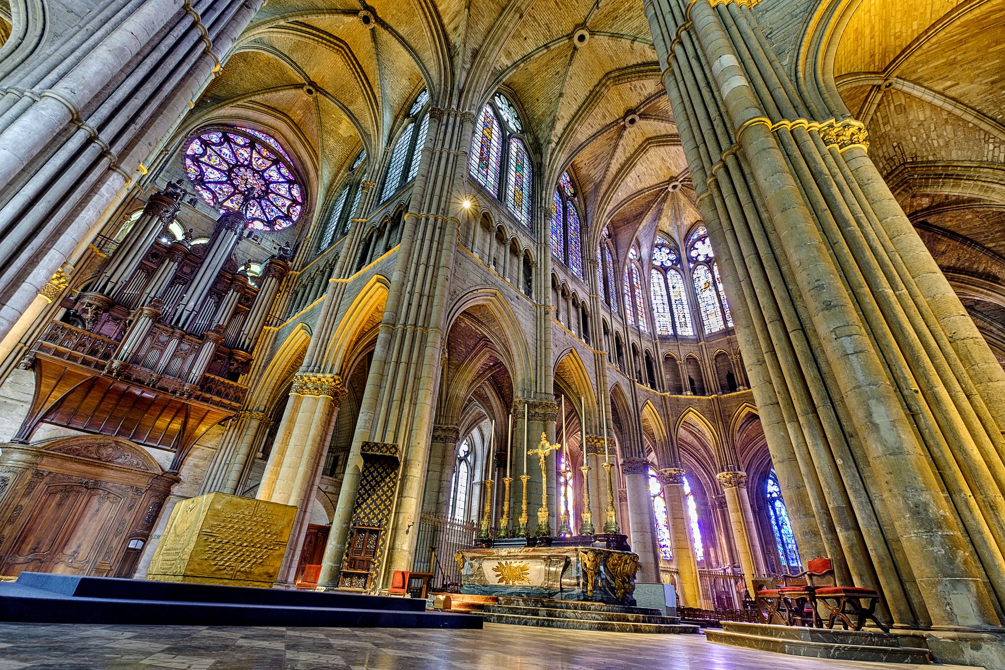  Interior of Notre-Dame de Reims cathedral , Cathedral is the seat of the Archdiocese of Reims, where the kings of France were crowned.