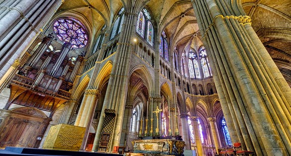  Interior of Notre-Dame de Reims cathedral , Cathedral is the seat of the Archdiocese of Reims, where the kings of France were crowned.