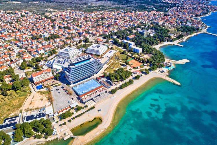 Adriatic town of Srima waterfront aerial view, Dalmatia archipelago of Croatia