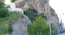 photo of view of The main entrance to the cave, as viewed from the Danube waterfront, Budapest, Hungary.