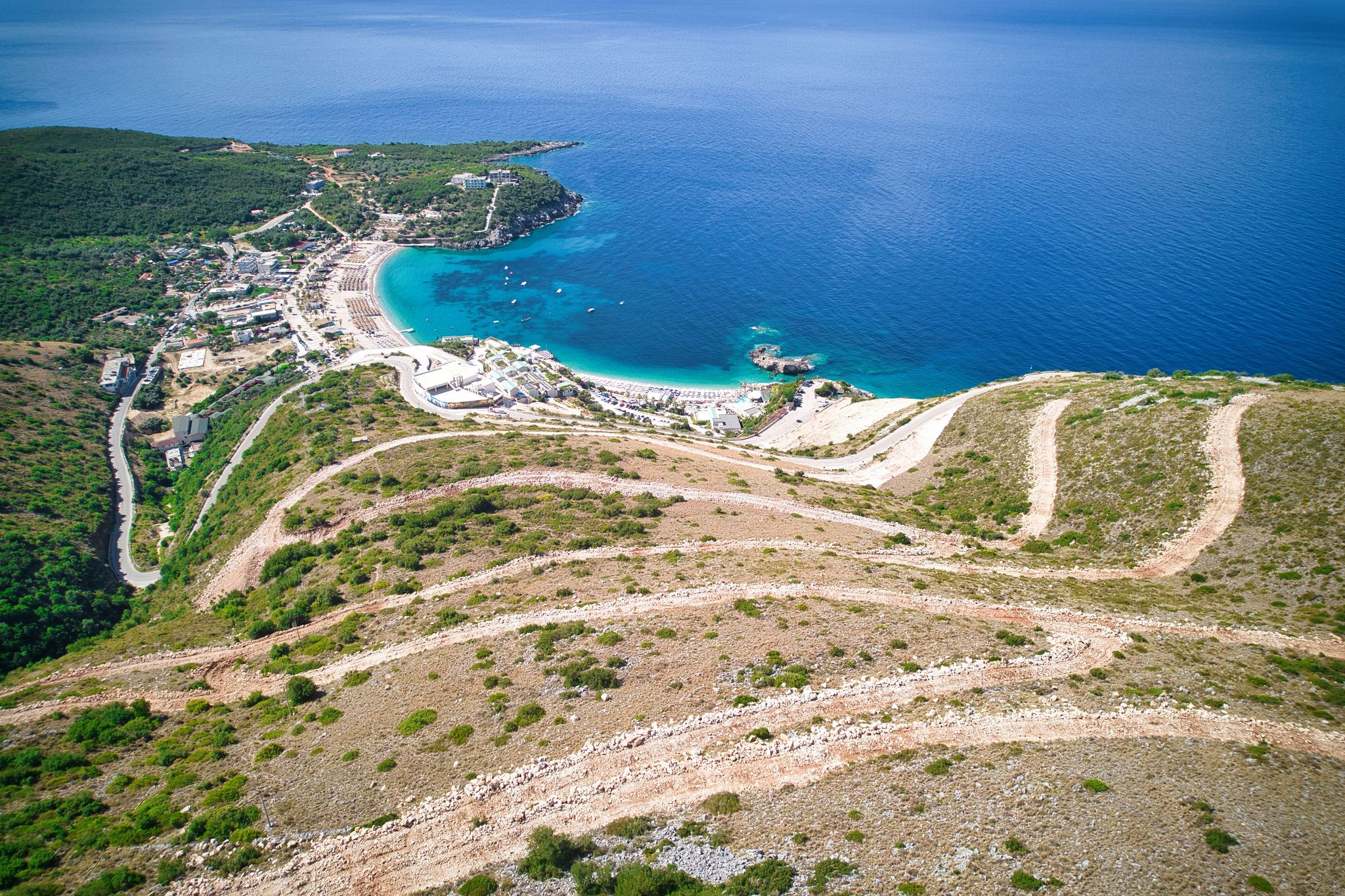 Photo of aerial panoramic view on Jala beach in the southern of Albanian ionic coast.