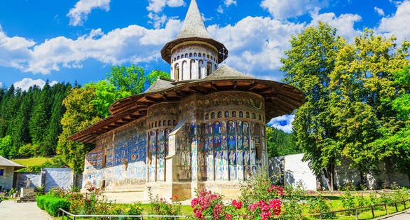 Photo of the Voronet Monastery, Romania. One of Romanian Orthodox monasteries in southern Bucovina.