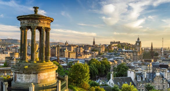 Photo of View of the castle from Calton Hill at sunset,Scotland.