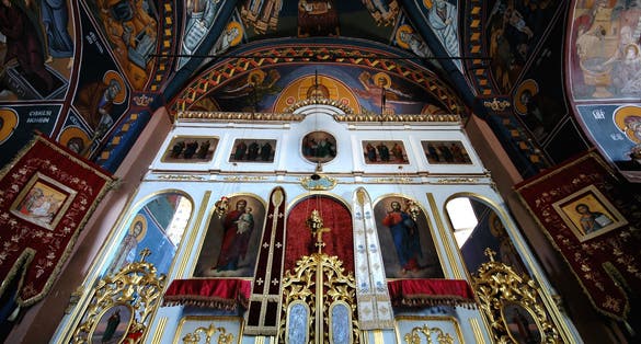Photo of details of the frescoes on the walls of the monastery Rezevici, Montenegro.