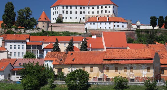 Photo of Ptuj Castle in Slovenia. Medieval landmark alongside Drava river in Ptuj.