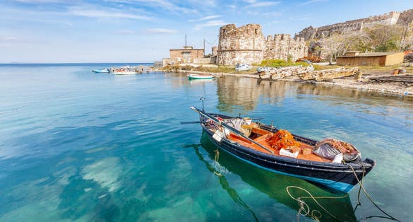 Photo of old Harbor of Mytilini in Lesvos Island.