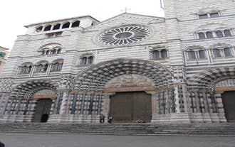 Photo of beautiful landscape of panoramic aerial view port of Genoa in a summer day, Italy.