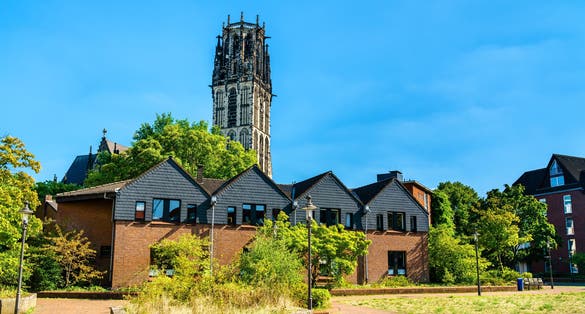 Photo of Carmel Church at the Inner Harbour in Duisburg, North Rhine-Westphalia, Germany.