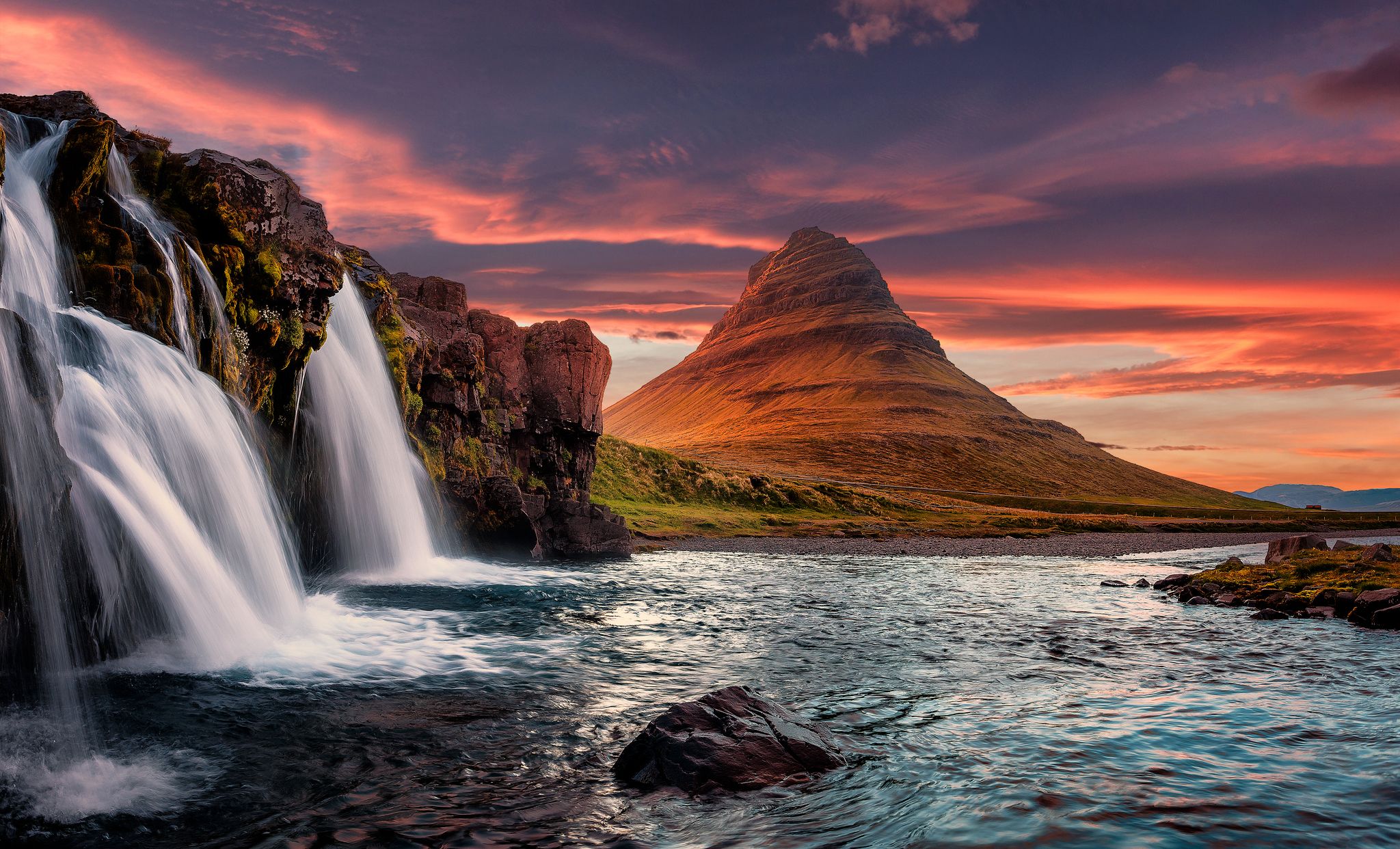 photo of Incredible Nature landscape of Iceland. Fantastic picturesque sunset over Majestic Kirkjufell mountain and waterfalls. Church mountain, Iceland. Iceland the most beautiful and best travel place.,Grundarfjörður iceland.