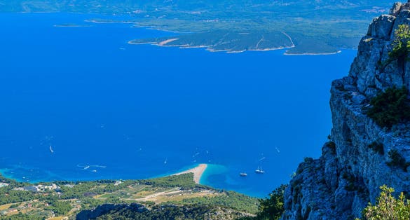 Photo of Zlatni Rat beach from Vidova Gora, Brac, Croatia.