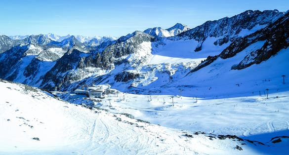 photo of panoramic view over the alps at stubaier glacier, Tyrol stubai Innsbruck, Austria. 