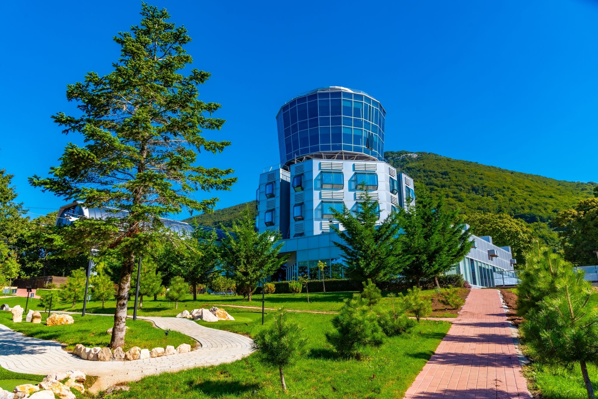 Dajti tower situated next to exit of gondola lift on mount Dajti in Albania.