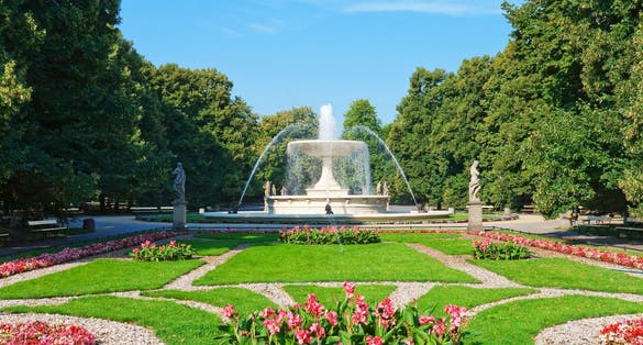 Photo of beautiful Saxon Garden in Warsaw, Poland.