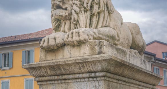 Lions Bridge, Monza, Lombardy, Northern Italy. Built in 1842 on the remains of the roman bridge of Arena.