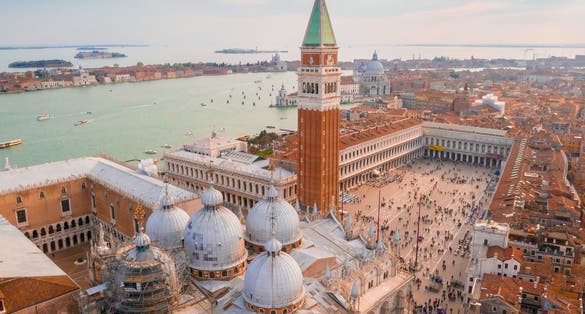 Amazing view of St. Mark's Basilica above the San Marco square in Venice, Italy.