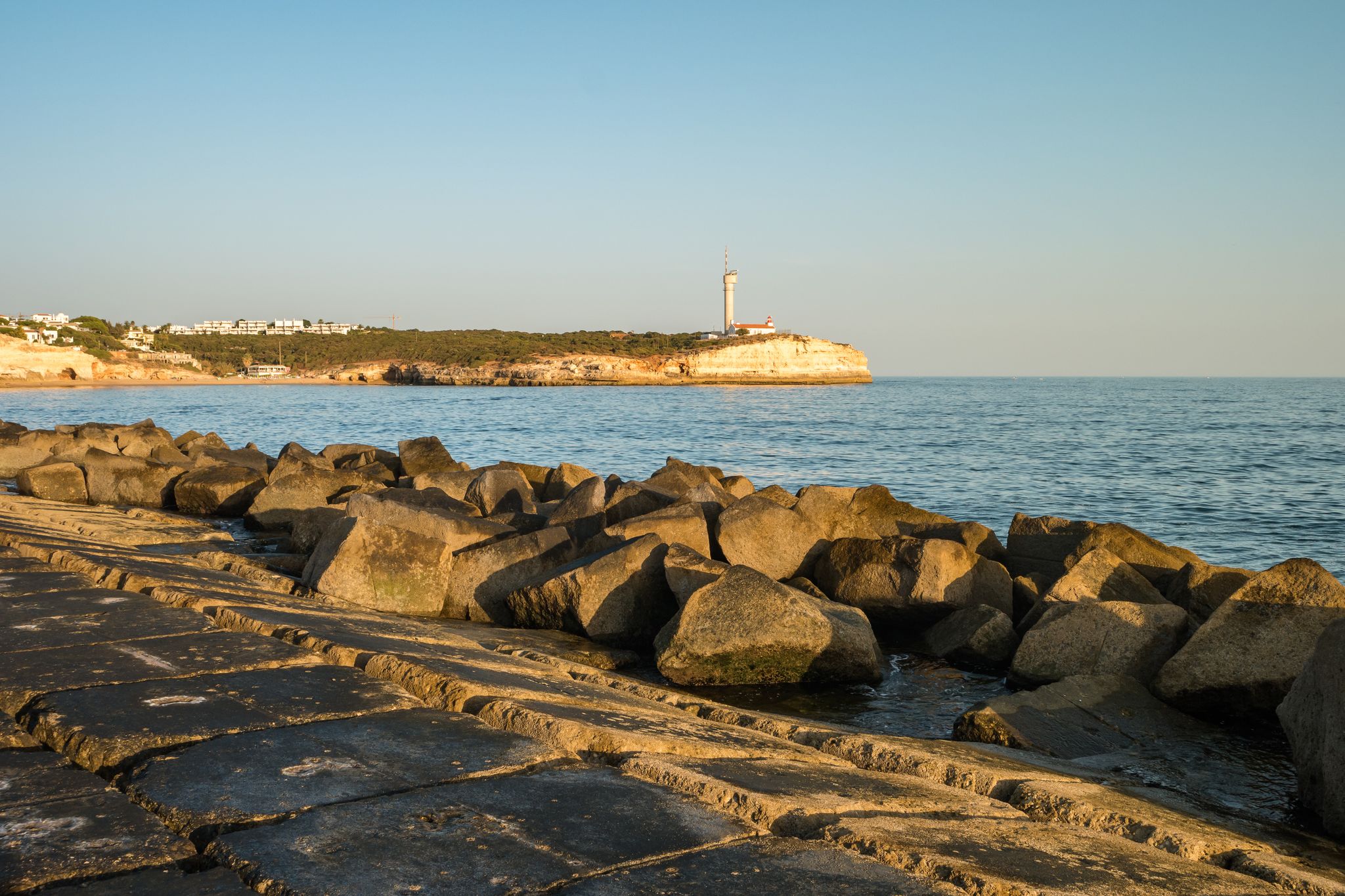 View to Praia do Molhe beach in Ferragudo Portimao Algarve.