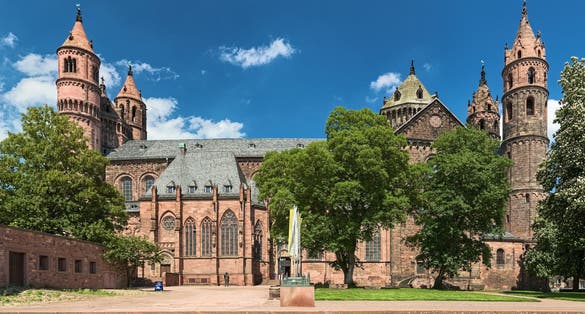St. Peter's Cathedral (Worms Cathedral) in Worms, Germany. This Imperial Cathedral (Kaiserdom) was built from about 1130 to 1181.